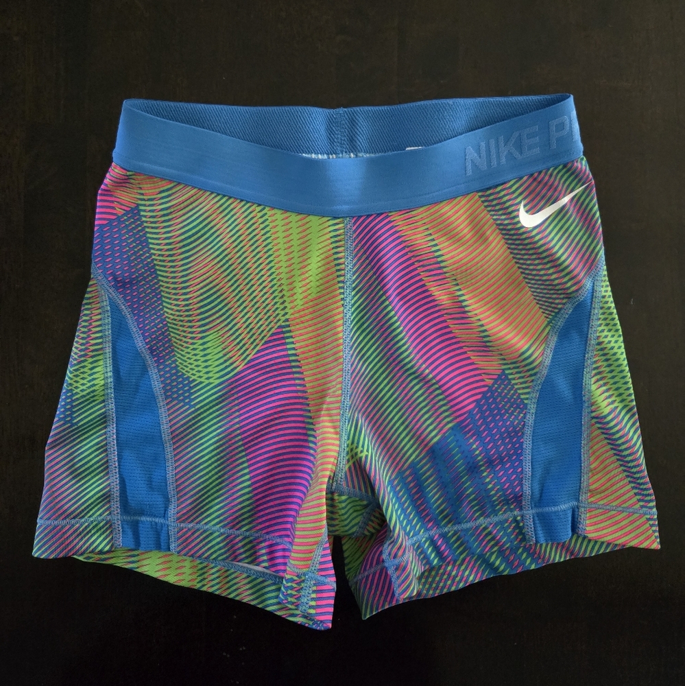 Nike Light Blue Colorful Patterned Training Shorts Medium